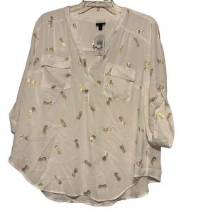 Women’s Torrid Harper Georgette 3/4 Sleeve Pineapple Blouse Sz 2 NWT